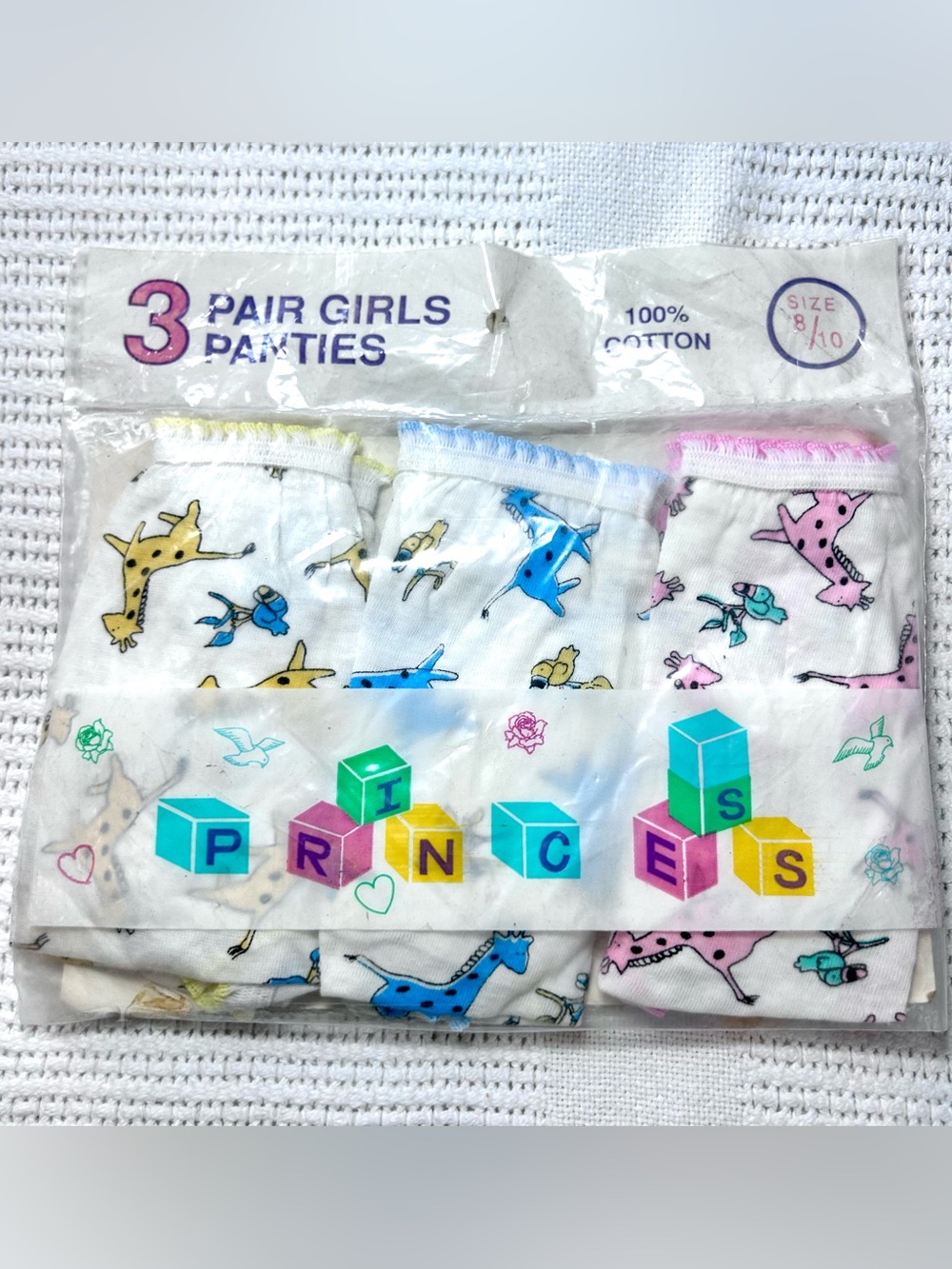 NOS 90’s Girl’s 8/10 Cotton Panties 3-pack Giraffe Character